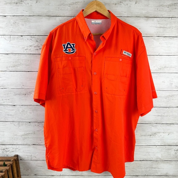 Columbia PFG Shirt Mens Large Vented Fishing Orange Short Sleeve UofA Auburn - Picture 1 of 13